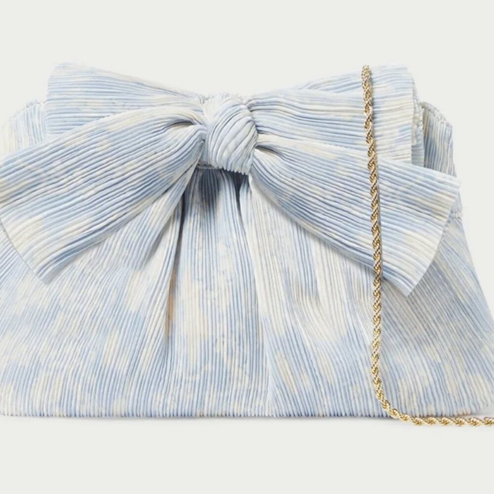 Loeffler Randall Rayne Blue Floral Bow Clutch —perfect bridal purse! Like New